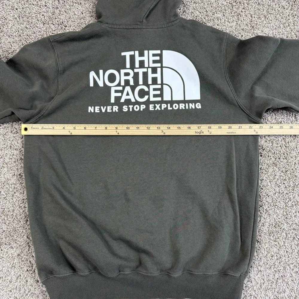 The North Face Hoodie Mens Medium Green Pullover Fleece Sweatshirt Big Logo